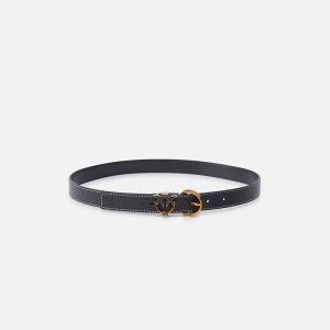 Cintura pelle bottalata dettaglio Love Birds 2,5 cm Nero
