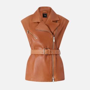 Pinko Gypsy Gilet Pelle Giacca Donna Marrone Marrone