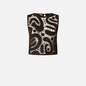 Pinko Eruzione Top Crochet T-shirt Donna Marrone Marrone