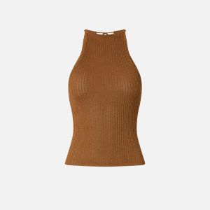 Pinko Linum Top Shiny T-shirt Donna Marrone Marrone