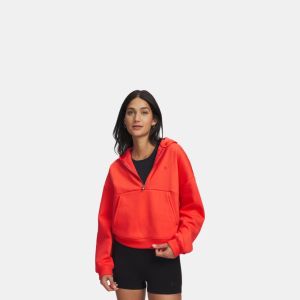 Under Armour UA Icon Fleece – Felpa con Cappuccio ½ Zip Donna Rosso