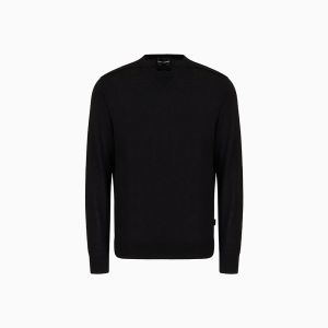 Emporio Armani Maglione Uomo Girocollo in Lana Vergine e Lyocell – Stile Essenziale Nero