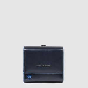 Astuccio Piquadro Blue Square In Pelle Con Caricabatterie 3in1 15W Pieghevole E Adattatore GaN 45W Blu