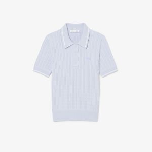 Pullover polo Lacoste da donna in maglia a maniche corte Azzurro