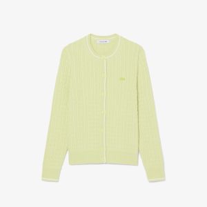 Cardigan a righe Lacoste da donna in maglia a trecce Verde