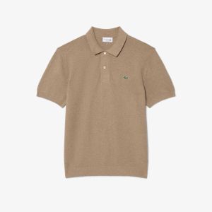 Polo in maglia bouclé Lacoste da uomo classic fit Beige