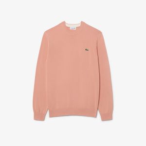 Pullover girocollo Lacoste da uomo in cotone monocromatico Rosa