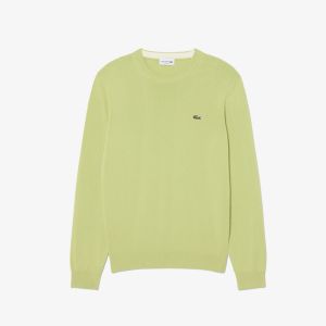 Pullover girocollo Lacoste da uomo in cotone monocromatico Verde