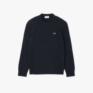 Pullover di cotone in maglia a trecce Blu