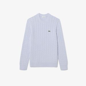 Pullover in maglia a trecce Lacoste da uomo in cotone Azzurro
