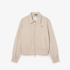 Giacca in gabardine elasticizzata Lacoste da donna con doppio collo Beige