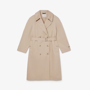 Trench impermeabile oversize Lacoste da donna in gabardine di cotone Beige