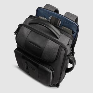 Zaino da Viaggio Piquadro Espandibile Porta PC 15,6" in Pelle e Tessuto Riciclato Grigio