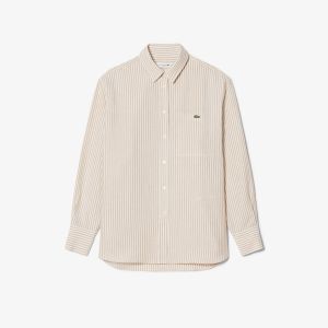 Camicia oversize Lacoste da donna in misto lino Beige