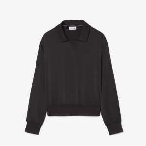 Polo in raso Lacoste da donna relaxed fit Nero