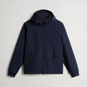 Giacca Woolrich soft shell con zip e cappuccio Blu