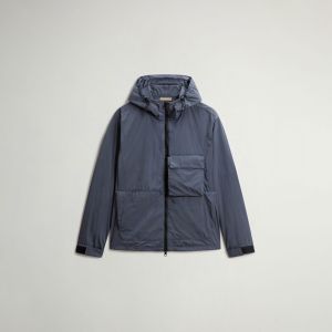Giacca Woolrich Uomo Shiny nylon hooded jacket Azzurro