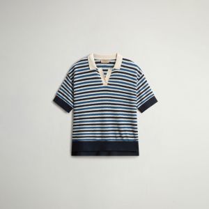 Polo Woolrich Donna Striped jersey polo Blu