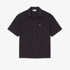 Camicia relaxed fit Lacoste da uomo in lino a maniche corte Nero