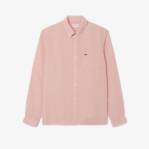 Camicia di lino Lacoste da uomo regular fit Rosa