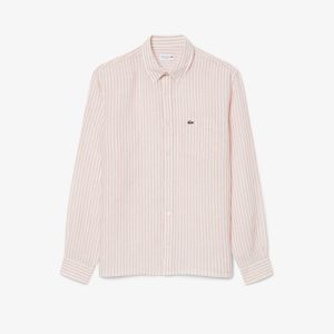 Camicia di lino a righe Lacoste da uomo regular fit Rosa