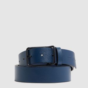 Cintura Uomo Piquadro In Pelle Blu Con Fibbia Ad Ardiglione Made In Italy Blu