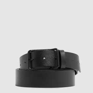 Cintura Uomo Piquadro In Pelle Blu Con Fibbia Ad Ardiglione Made In Italy Nero