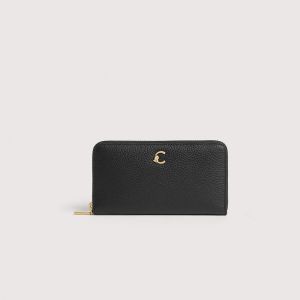 Portafogli coccinelle wallet grained leather da donna Nero