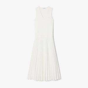 Abito lungo Lacoste da donna plissettato senza maniche Bianco