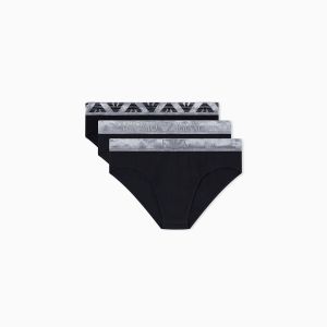 Emporio Armani Underwear Slip uomo pack 3 – Cotone elasticizzato biologico e comfort premium Nero