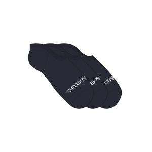 Emporio Armani Underwear Calzini uomo fantasmino pack 3 – Cotone stretch con logo jacquard Blu
