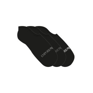 Emporio Armani Underwear Calzini uomo fantasmino pack 3 – Cotone stretch con logo jacquard Nero