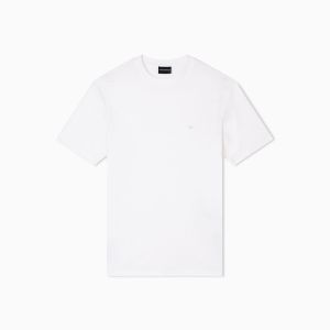 Emporio Armani T-shirt Uomo in Lyocell e Cotone – Travel Essential con Micro Aquila Bianco