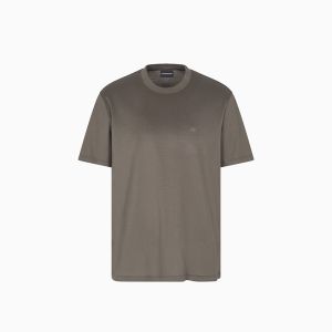 Emporio Armani T-shirt Uomo in Lyocell e Cotone – Travel Essential con Micro Aquila Grigio