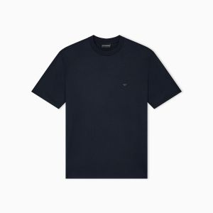 Emporio Armani T-shirt Uomo in Lyocell e Cotone – Travel Essential con Micro Aquila Blu