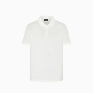Emporio Armani Polo Uomo in Cotone Piquet – Travel Essential con Zip Nascosta Bianco