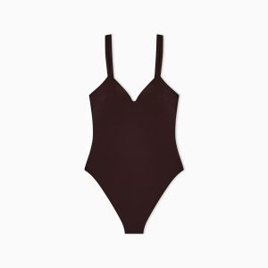 Emporio Armani Underwear Costume intero donna – Tessuto tecnico elasticizzato e stile mare essenziale Marrone