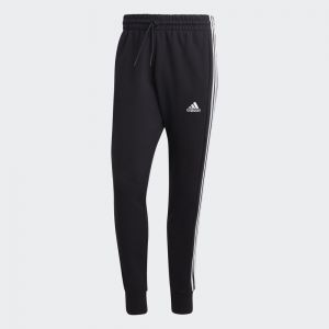 ESSENTIALS FRENCH TERRY TAPERED CUFF 3-STRIPES PANTS Nero