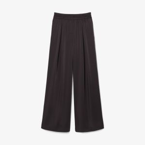 Pantaloni Lacoste da donna oversize in raso elasticizzato Nero