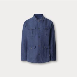 Camicia Hackett London Da Uomo Linen 4Pk Overshirt Blu