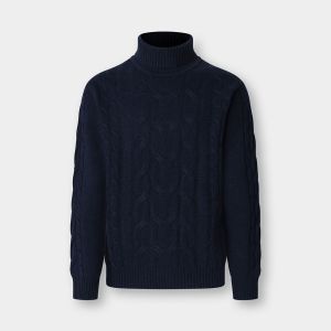 Maglione Uomo Hackett in Lana Merino e Cashmere – Lavorazione a Trecce Blu