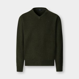 Hackett London Maglione Uomo Scollo a V in Lana d’Agnello Blu – Eleganza Classica Verde