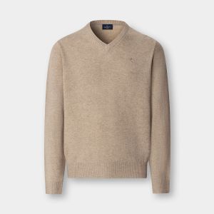 Hackett London Maglione Uomo Scollo a V in Lana d’Agnello Blu – Eleganza Classica Beige