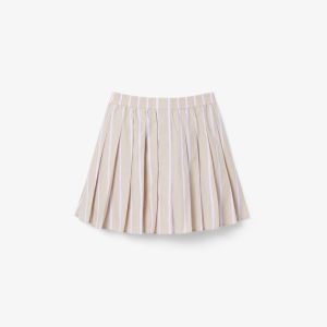 Gonna Lacoste corta plissettata in popeline rigato da donna Beige