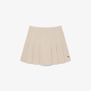 Gonna Lacoste corta plissettata in cotone elasticizzato da donna Beige