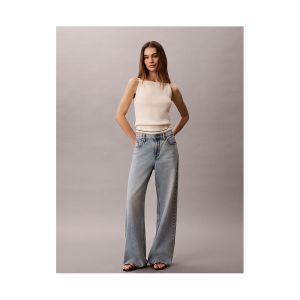 Maglioncino Calvin Klein Donna Slim Woven Label Bianco