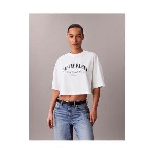 T-shirt Calvin Klein Donna Cropped Boxy Heri Bianco
