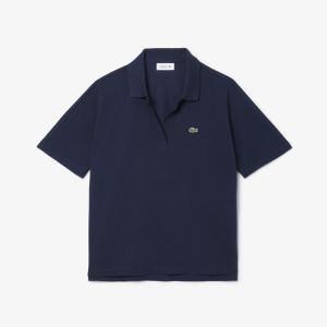 Polo Lacoste fluida relaxed fit in piqué da donna Blu