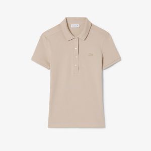 Polo Lacoste slim fit in piqué di cotone stretch da donna Beige