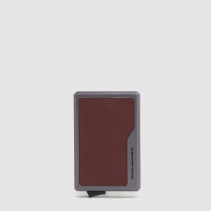 Portacarte Uomo Automatico Piquadro MagSafe In Pelle E Alluminio Cuoio Tabacco Con RFID Bordeaux